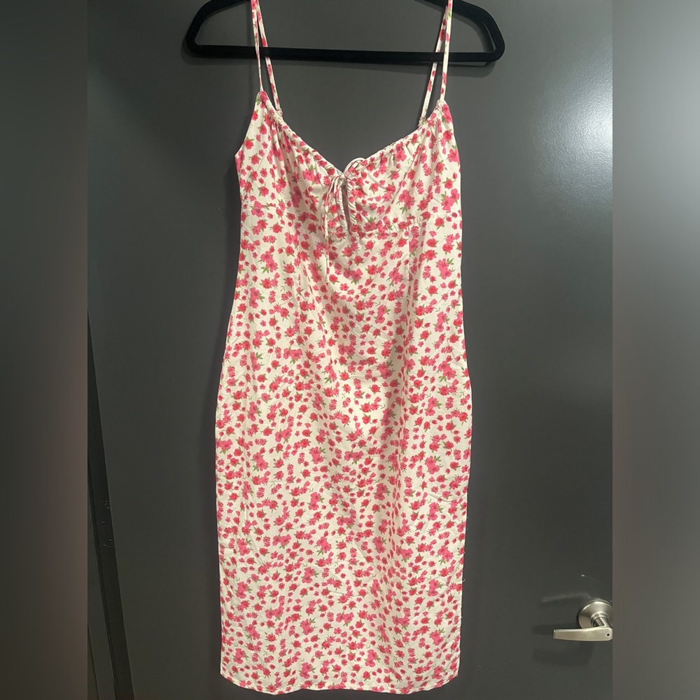 Pink and white floral midi dress from Princess Polly